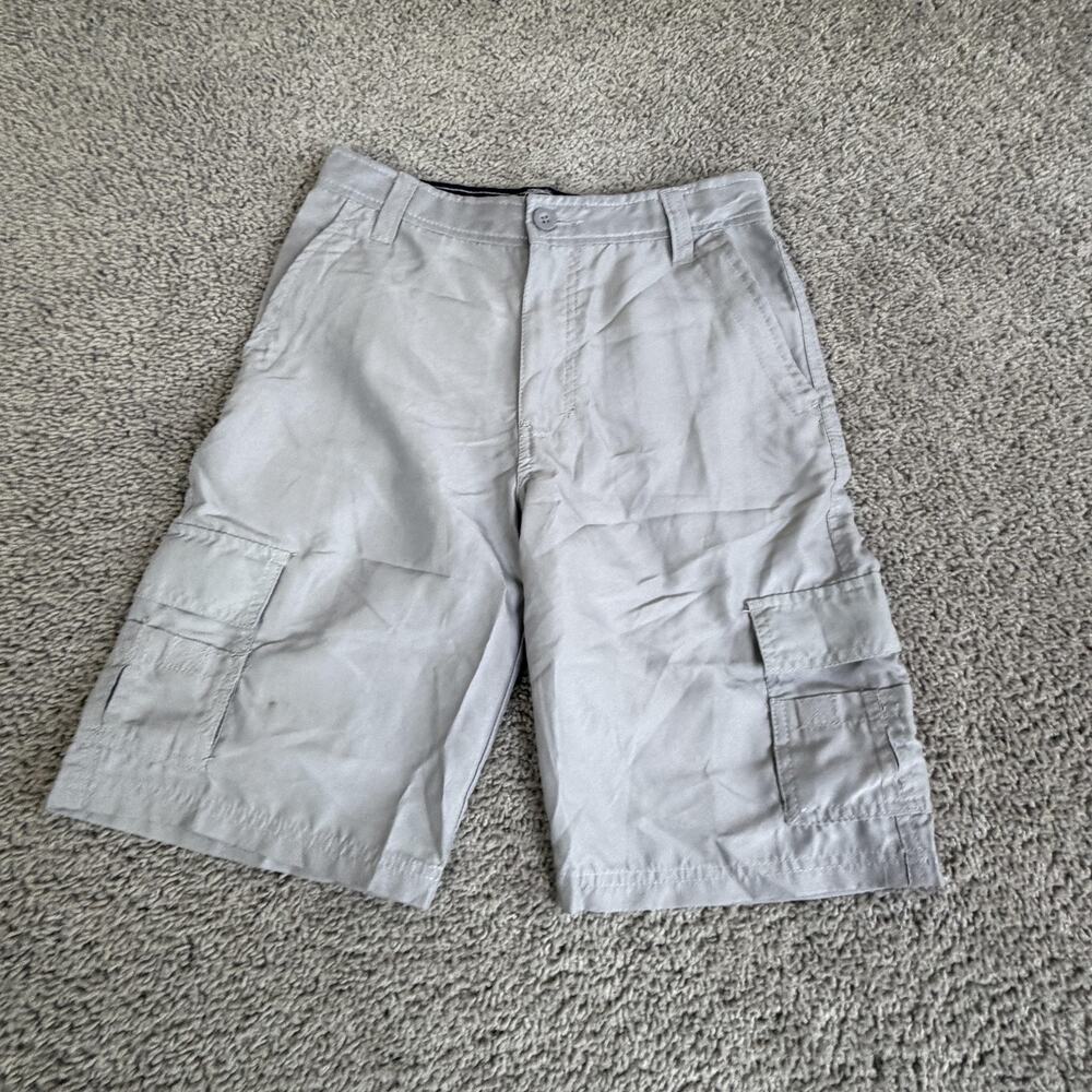 Burnside Shorts Boys 14/16 Gray Cargo Twill Pockets Inseam 10 In Flat Front Zip